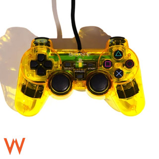 دسته پلی استیشن 2 / PS2 مدل Dualshock 2 سیم ابریشمی بدنه شفاف (کریستالی)